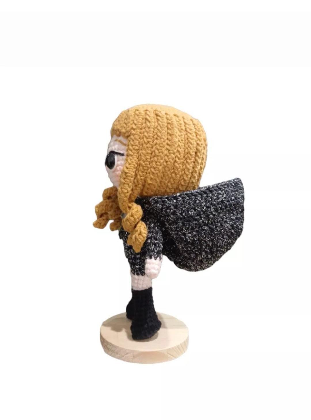 Handmade Crochet Doll: Sequined Black Hoodie, Collectible Gift
