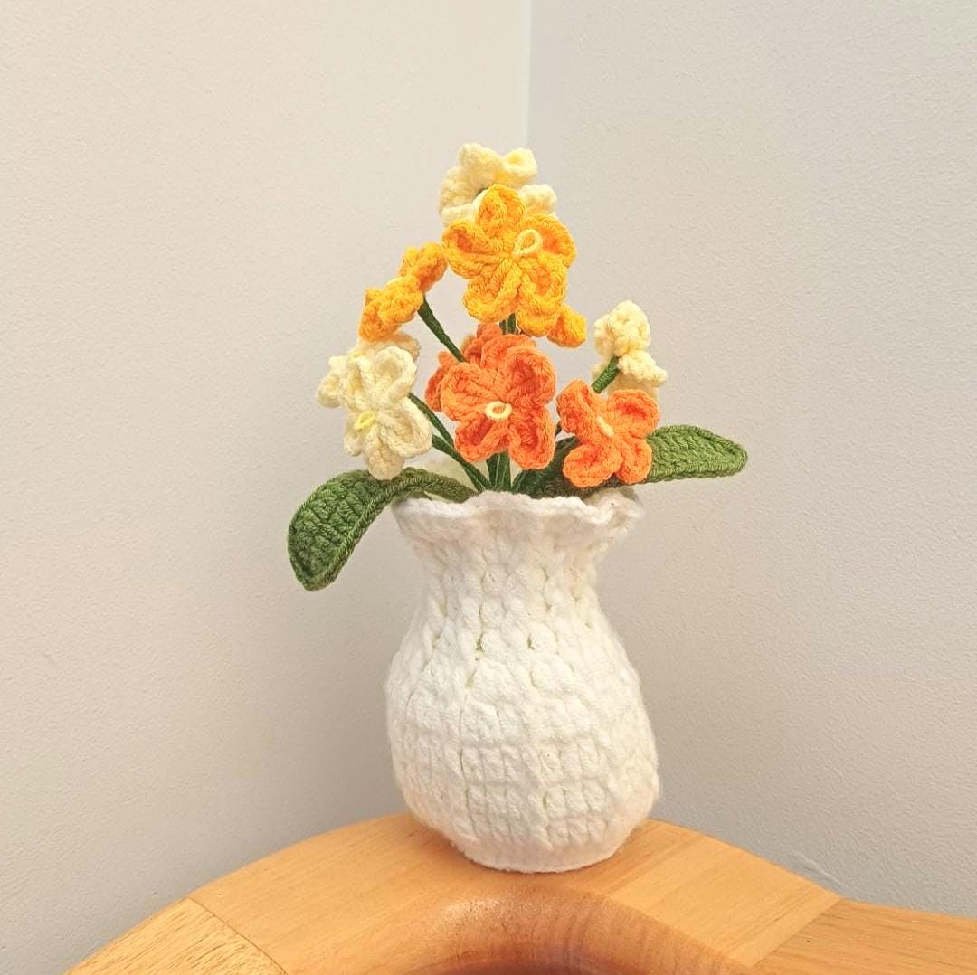 Crochet Flower Bouquet in Vase Handmade Forever Floral Arrangement Gift for Mom Home Decor