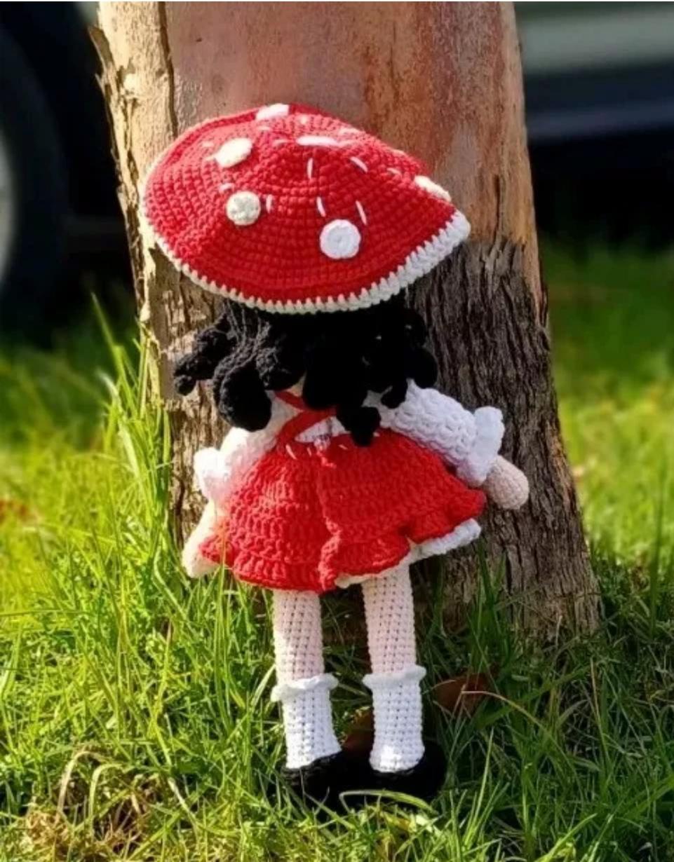Crochet Mushroom Girl Doll: Red Riding Hood Amigurumi Plush