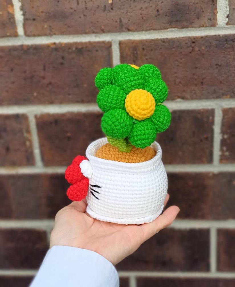 Crochet Cat Flower Pot Decor Gift Birthday Home Decor Table Shelf Accent Handmade Amigurumi Floral Display