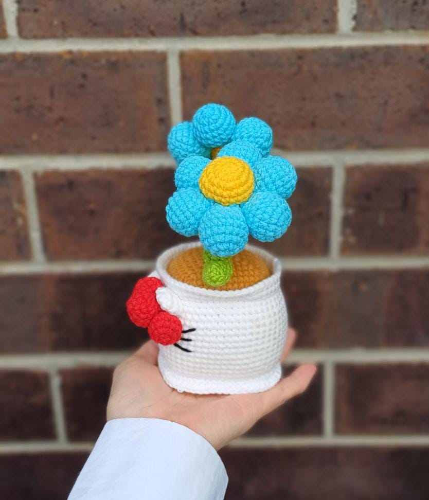 Crochet Cat Flower Pot Decor Gift Birthday Home Decor Table Shelf Accent Handmade Amigurumi Floral Display