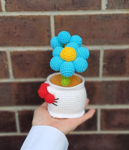 Crochet Cat Flower Pot Decor Gift Birthday Home Decor Table Shelf Accent Handmade Amigurumi Floral Display