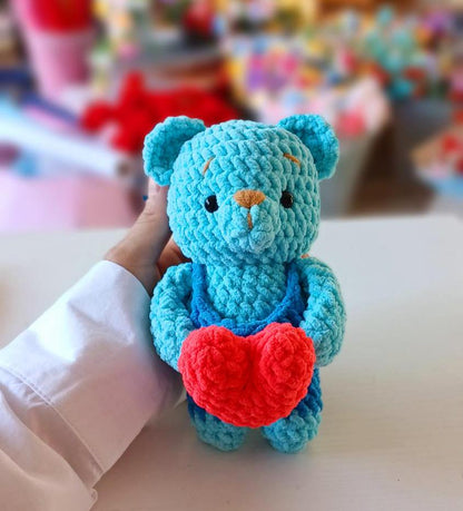 Crochet Teddy Bear with Heart, Handmade Plush Amigurumi
