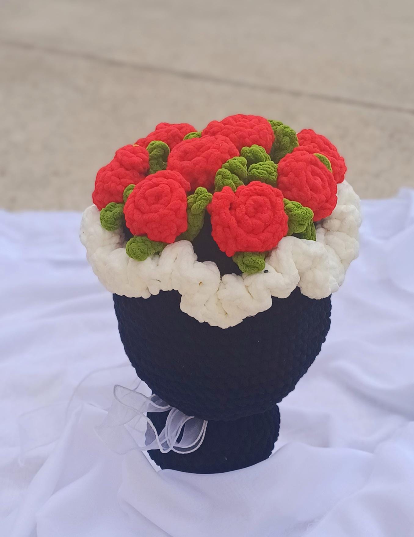 Crochet Flower Bouquet Valentines Gift Romantic Home Decor Handmade Amigurumi Floral Arrangement