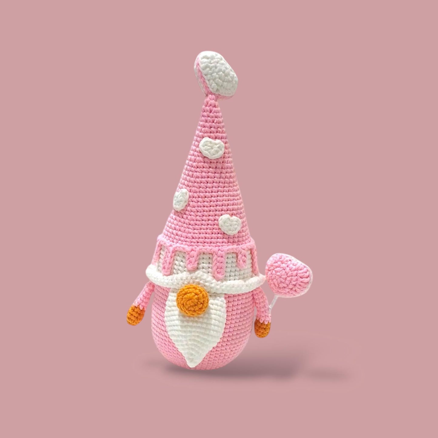 Crochet Love Gnome: Handmade Valentine's Day Plush Decor (24cm Tall)