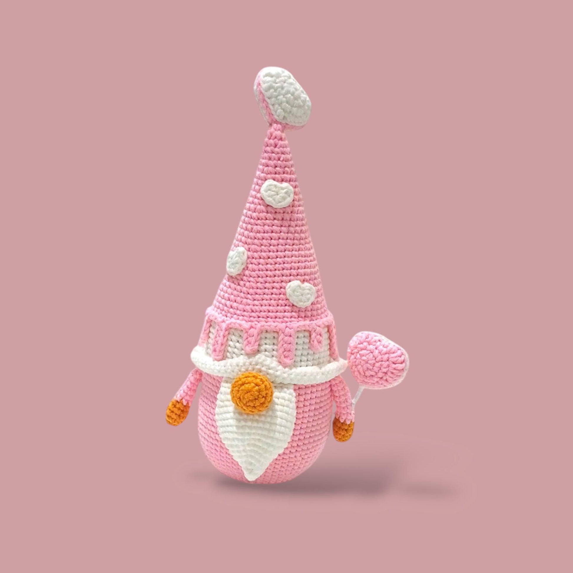 Crochet Love Gnome: Handmade Valentine's Day Plush Decor (24cm Tall)