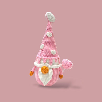 Crochet Love Gnome: Handmade Valentine's Day Plush Decor (24cm Tall)