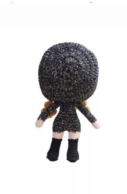 Handmade Crochet Doll: Sequined Black Hoodie, Collectible Gift