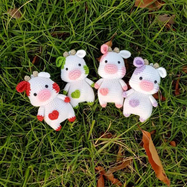 Crochet Cow Elephant Keychain Gift Animal Bag Charm Handmade Amigurumi Plush Keyring