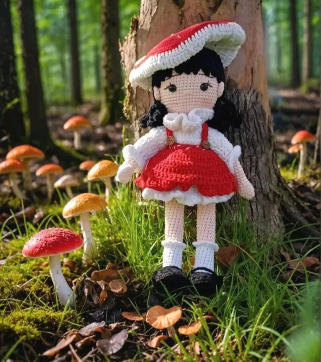 Crochet Mushroom Girl Doll: Red Riding Hood Amigurumi Plush