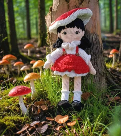 Crochet Mushroom Girl Doll: Red Riding Hood Amigurumi Plush