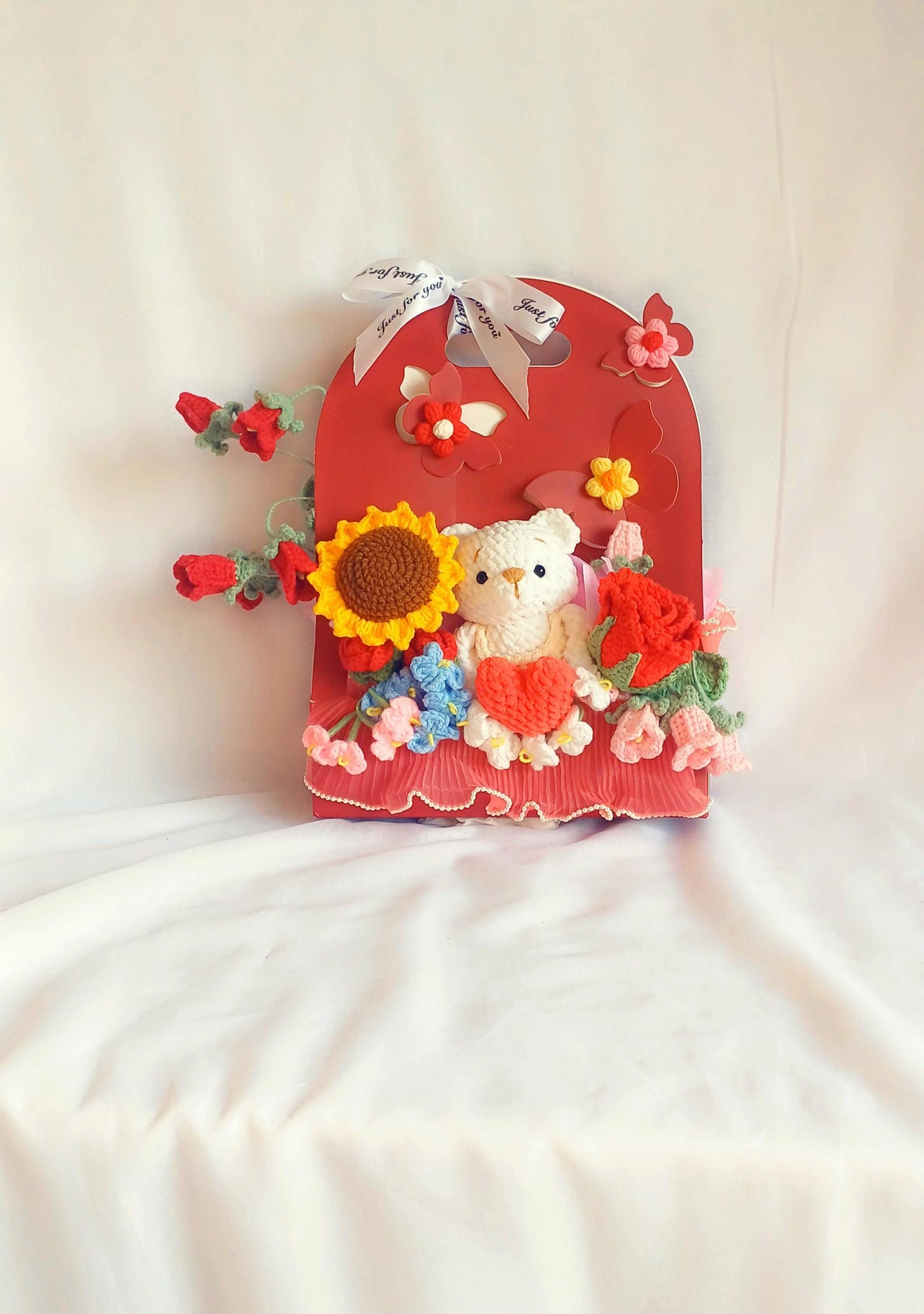 Crochet Teddy Bear Gift Set: Handmade Floral Bumblebee Arrangement