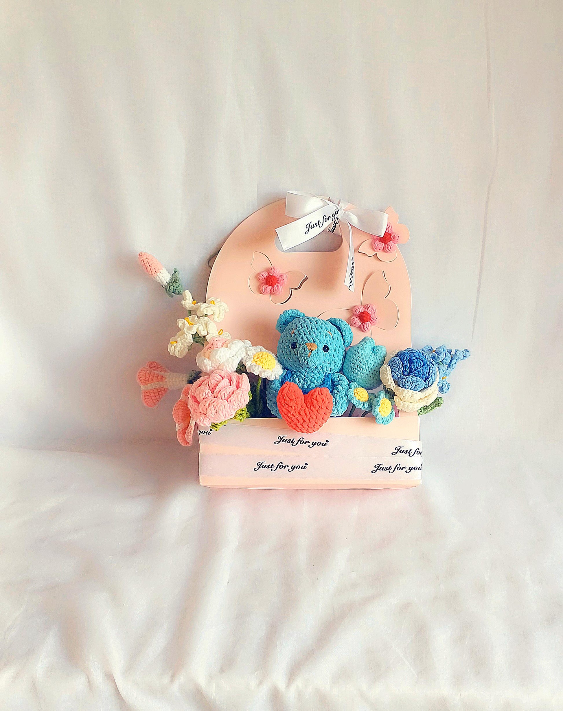 Crochet Teddy Bear Gift Set: Handmade Floral Bumblebee Arrangement