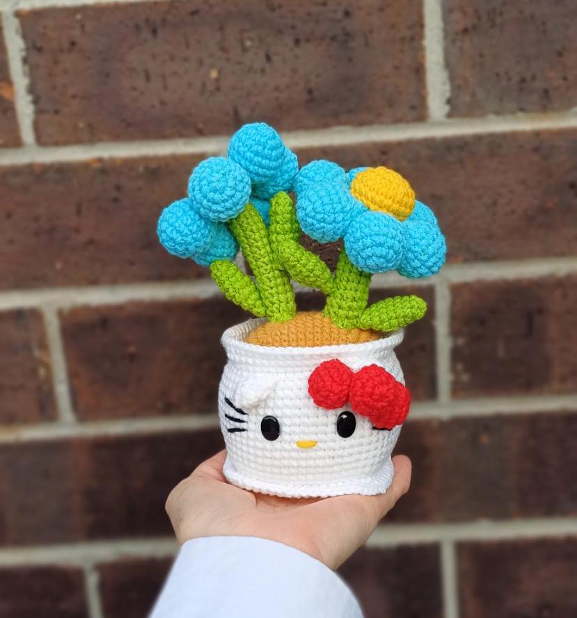 Crochet Cat Flower Pot Decor Gift Birthday Home Decor Table Shelf Accent Handmade Amigurumi Floral Display