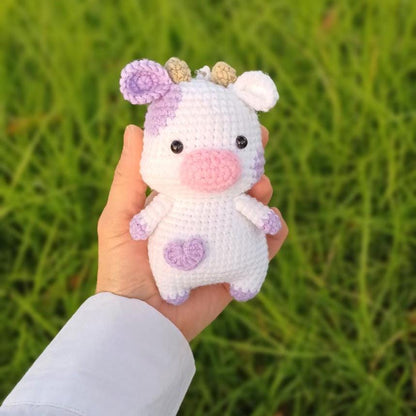 Crochet Cow Elephant Keychain Gift Animal Bag Charm Handmade Amigurumi Plush Keyring