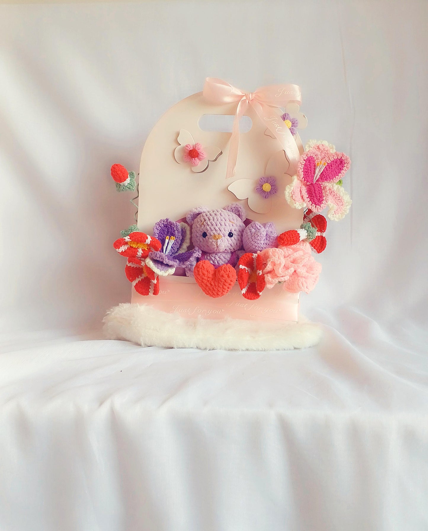 Crochet Teddy Bear Gift Set: Handmade Floral Bumblebee Arrangement