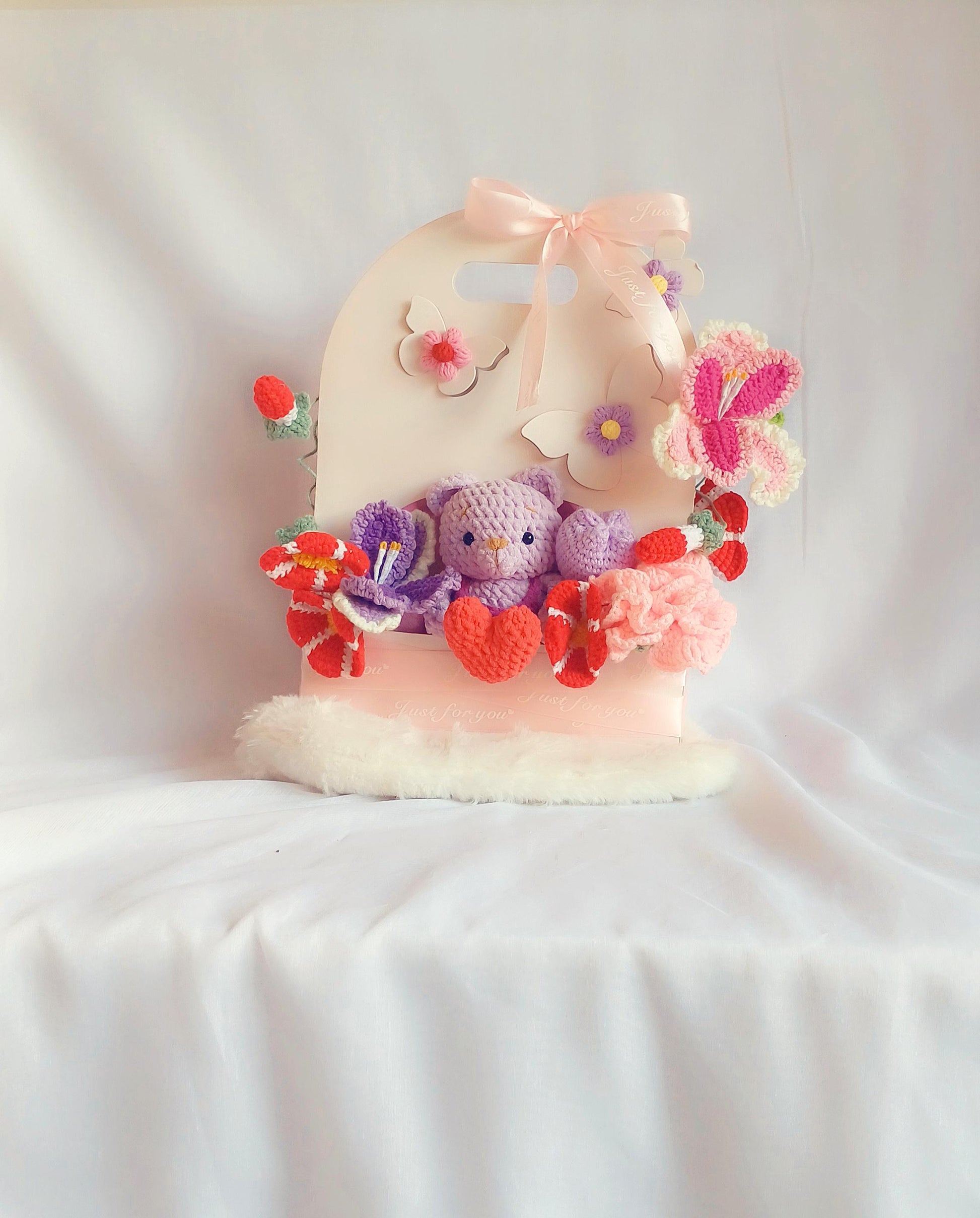 Crochet Teddy Bear Gift Set: Handmade Floral Bumblebee Arrangement