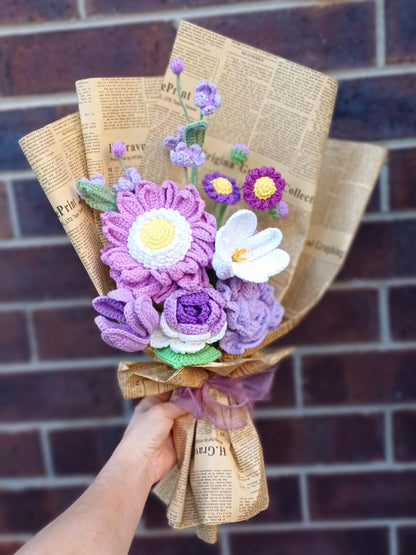 Crochet Flower Bouquet Gift Birthday Anniversary Home Decor Handmade Amigurumi Floral Arrangement