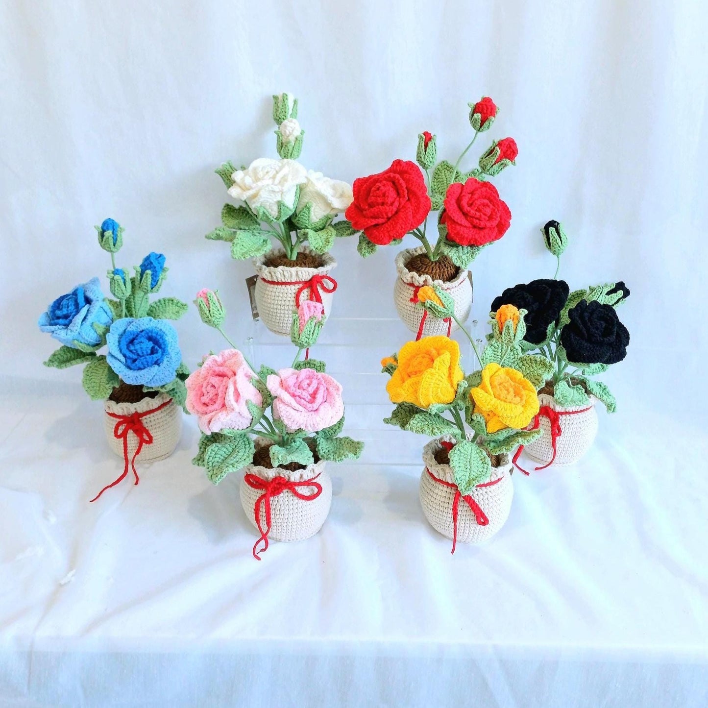 Crochet Rose Flower Pot - Mother's Day Gift -Handmade Floral Arrangement