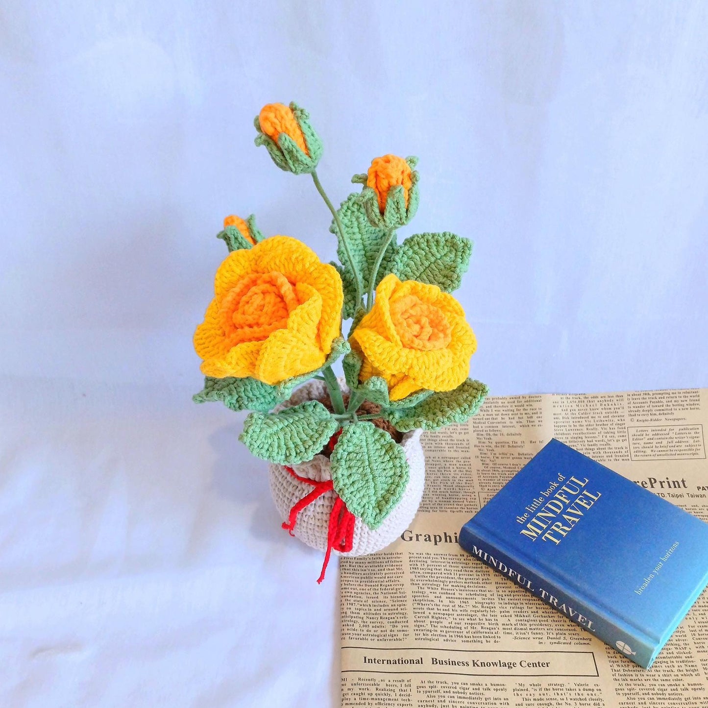 Crochet Rose Flower Pot - Mother's Day Gift -Handmade Floral Arrangement