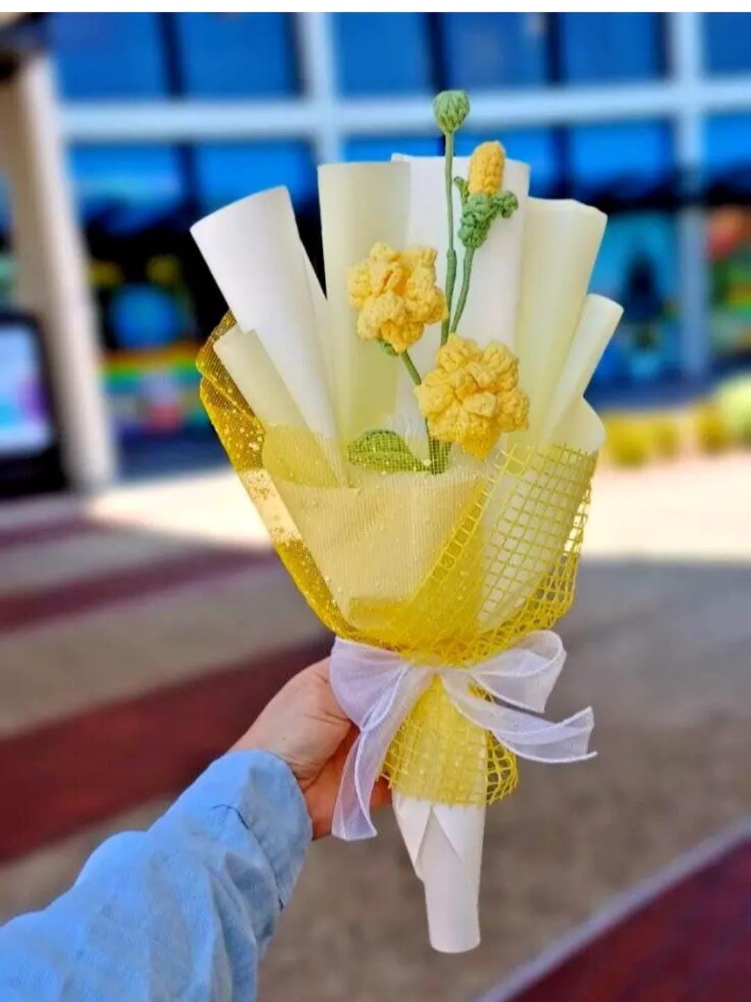 Crochet Flower Bouquet Gift Birthday Anniversary Home Decor Handmade Amigurumi Floral Arrangement