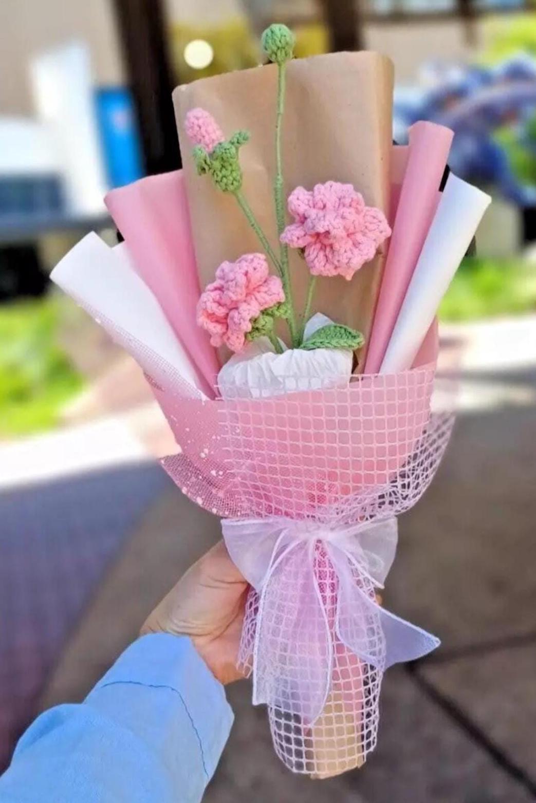 Crochet Flower Bouquet Gift Birthday Anniversary Home Decor Handmade Amigurumi Floral Arrangement