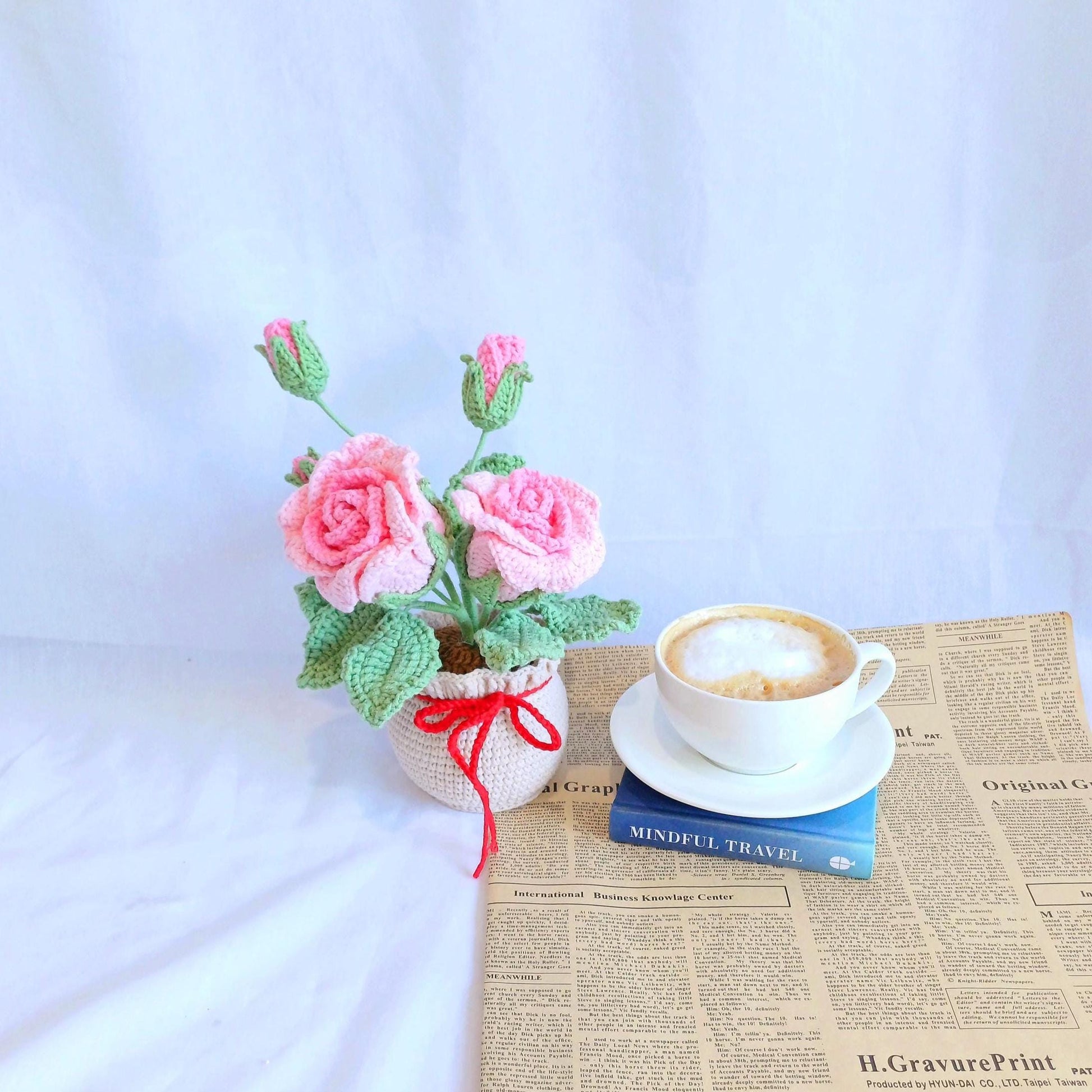 Crochet Rose Flower Pot - Mother's Day Gift -Handmade Floral Arrangement