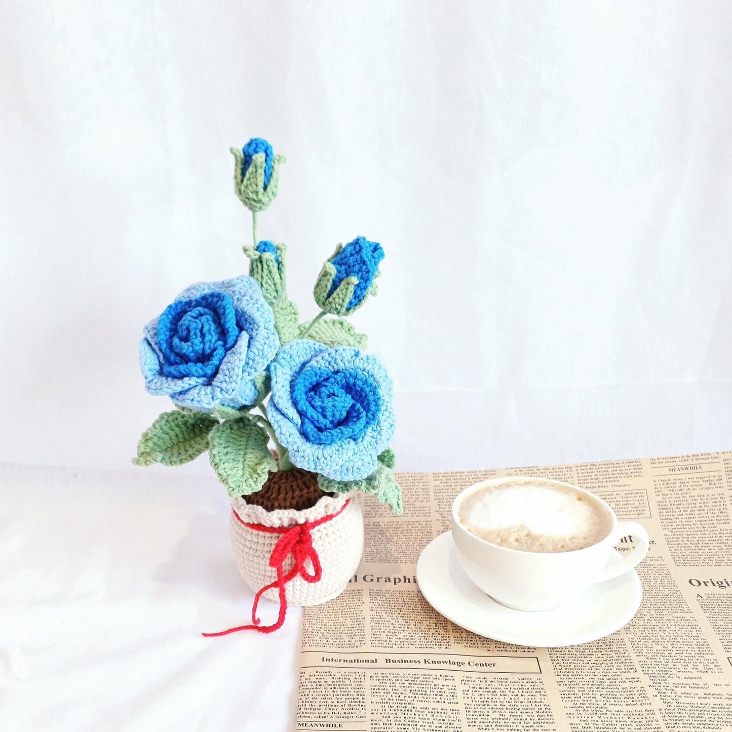 Crochet Rose Flower Pot - Mother's Day Gift -Handmade Floral Arrangement