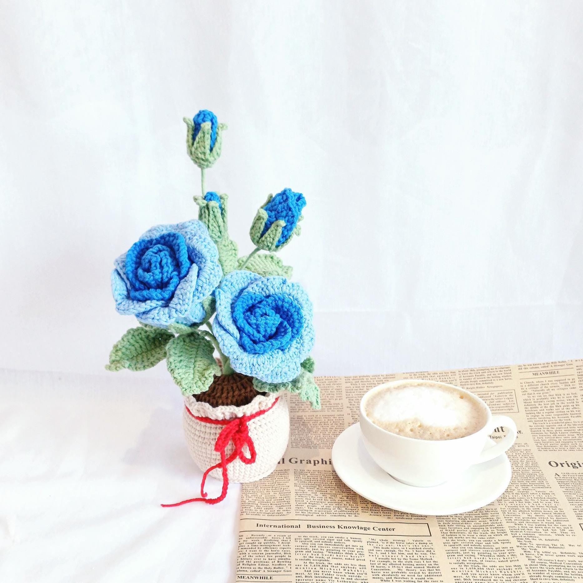 Crochet Rose Flower Pot - Mother's Day Gift -Handmade Floral Arrangement