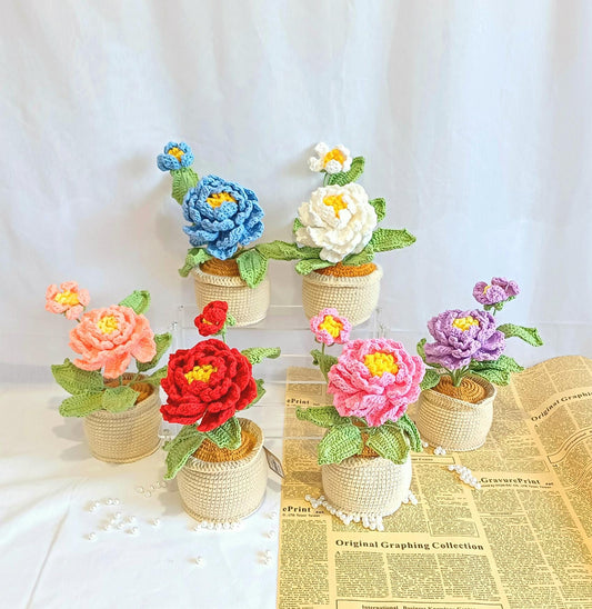 Crochet Flower Pot Gift Birthday Housewarming Home Decor Handmade Amigurumi Floral Display