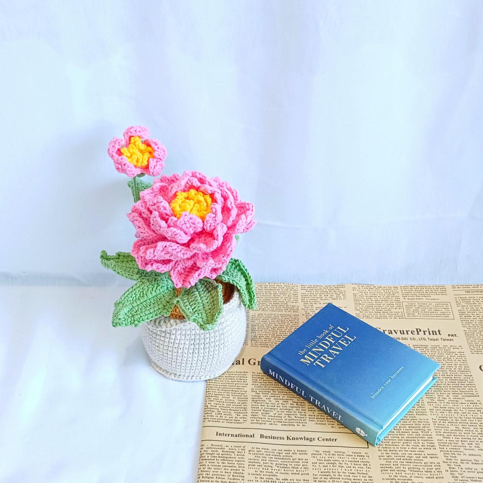 Crochet Flower Pot Gift Birthday Housewarming Home Decor Handmade Amigurumi Floral Display