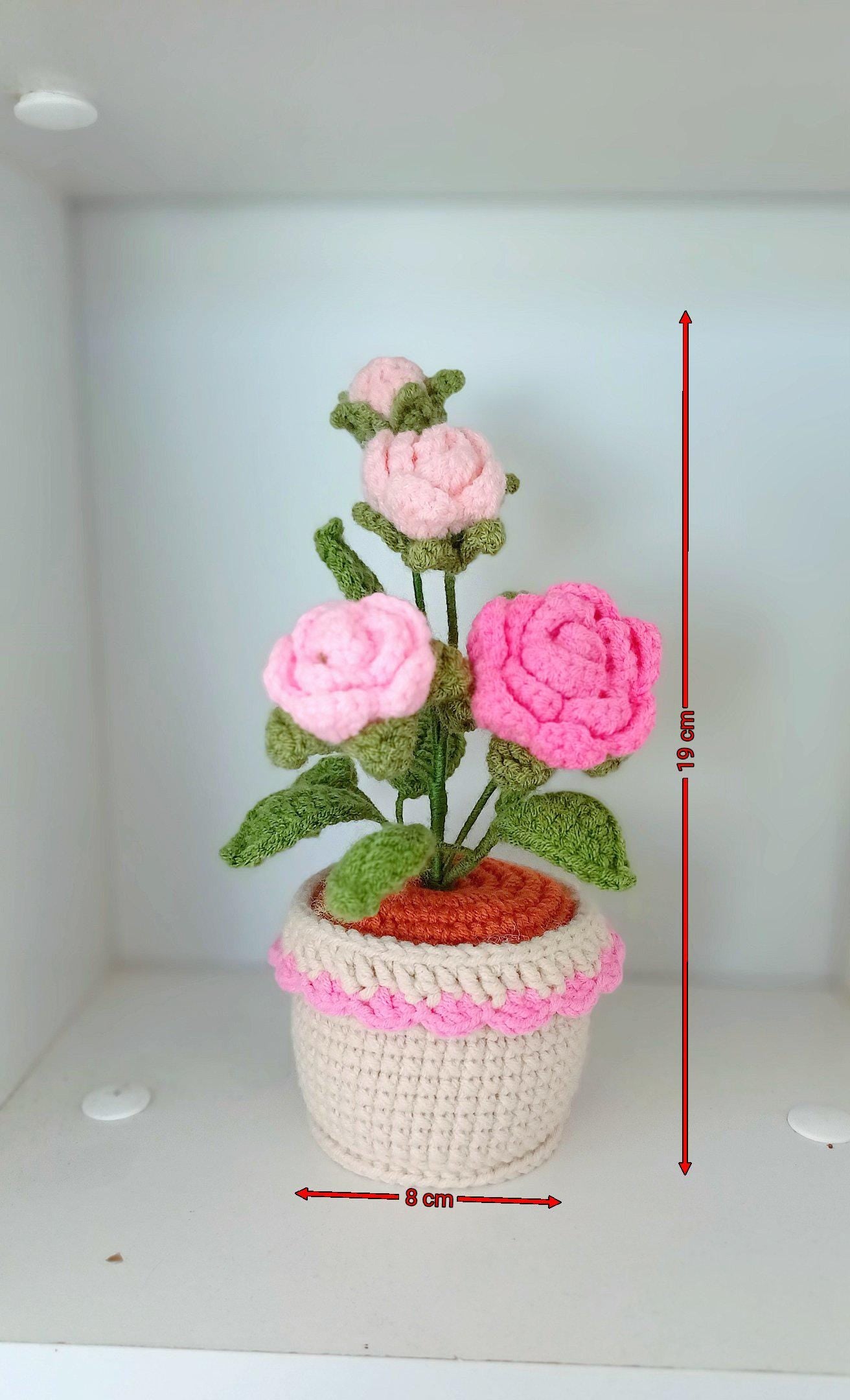 Crochet Flower Pot Valentines Gift Romantic Home Decor Handmade Amigurumi Floral Arrangement
