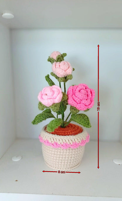 Crochet Flower Pot Valentines Gift Romantic Home Decor Handmade Amigurumi Floral Arrangement