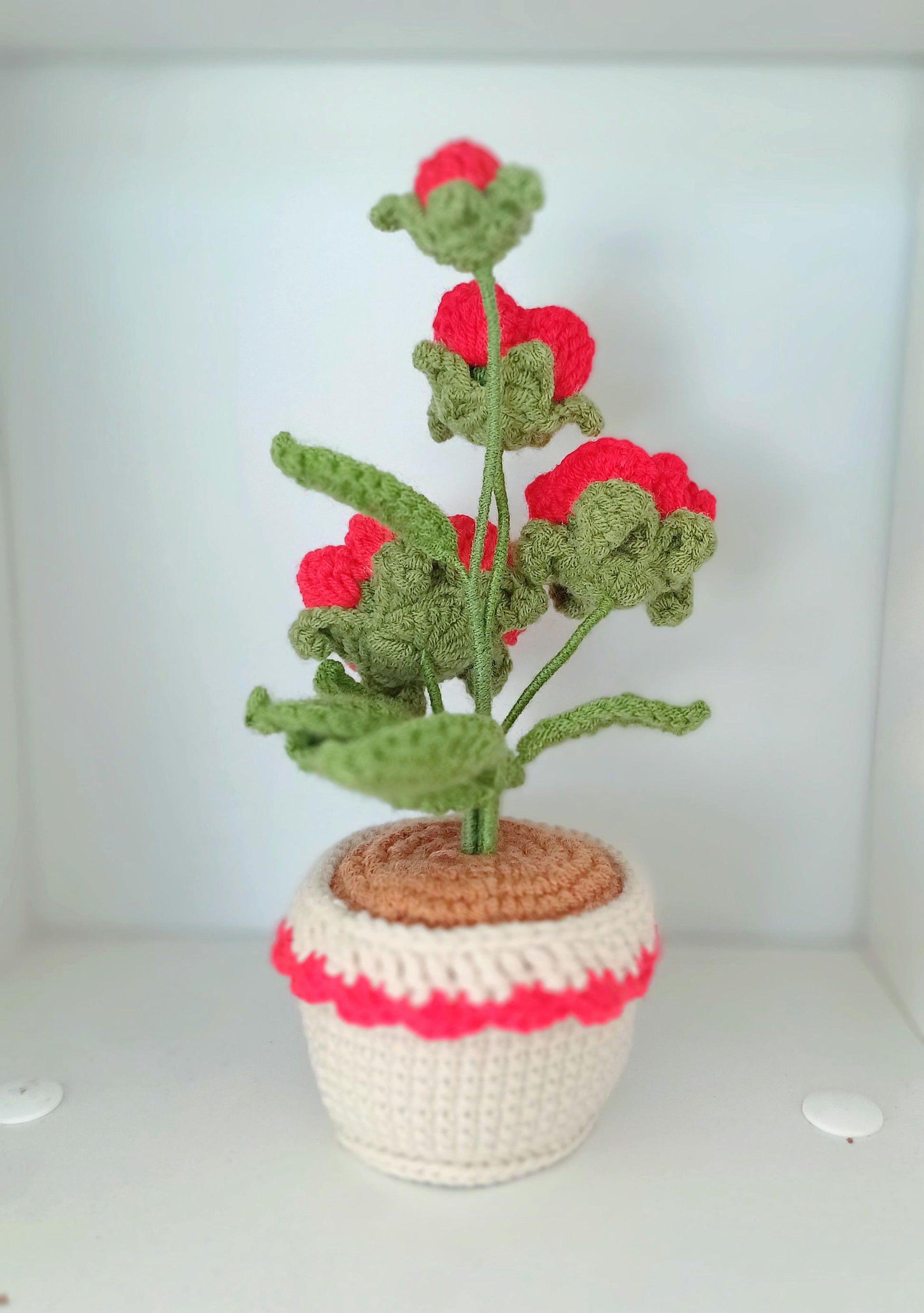 Crochet Flower Pot Valentines Gift Romantic Home Decor Handmade Amigurumi Floral Arrangement