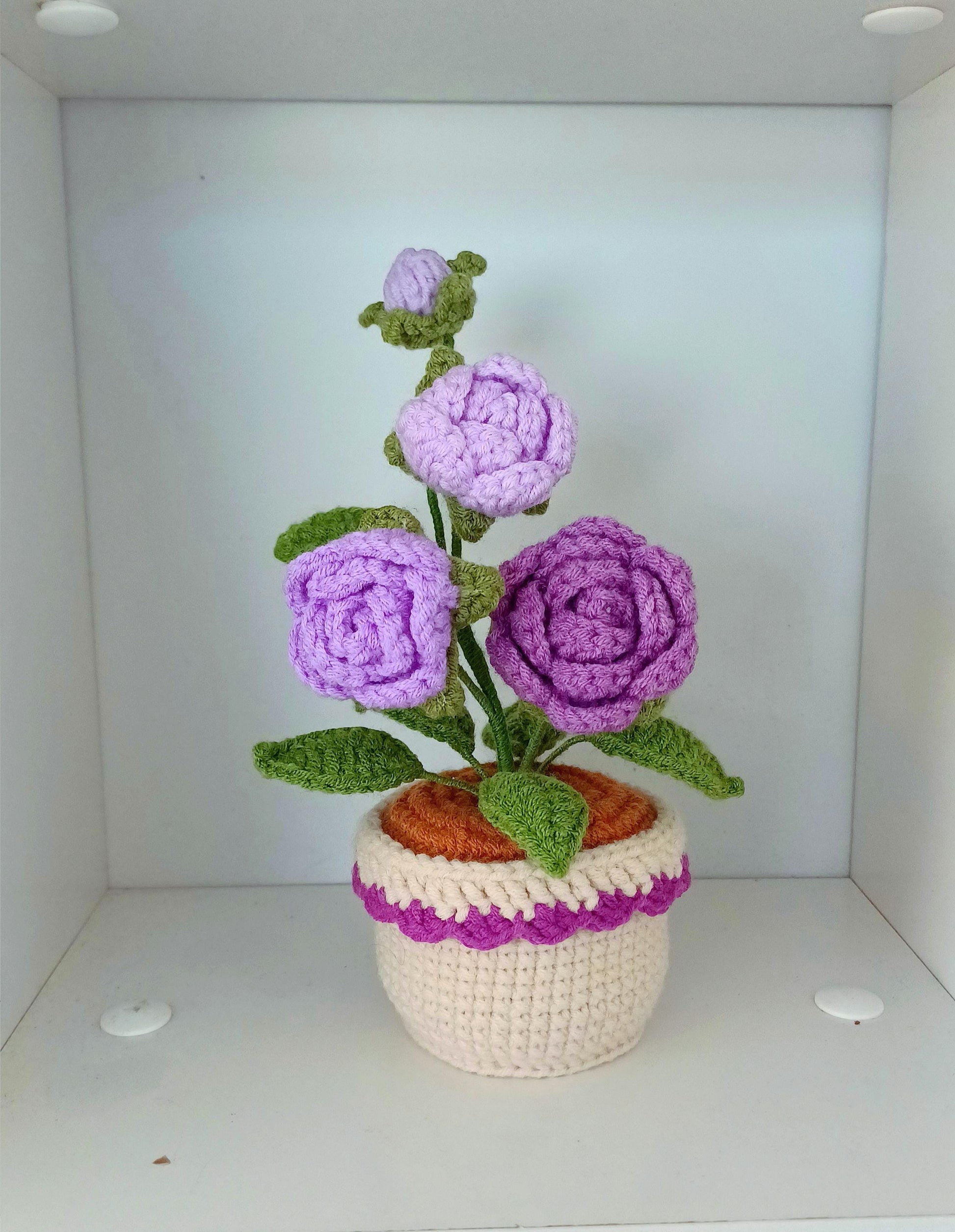 Crochet Flower Pot Valentines Gift Romantic Home Decor Handmade Amigurumi Floral Arrangement