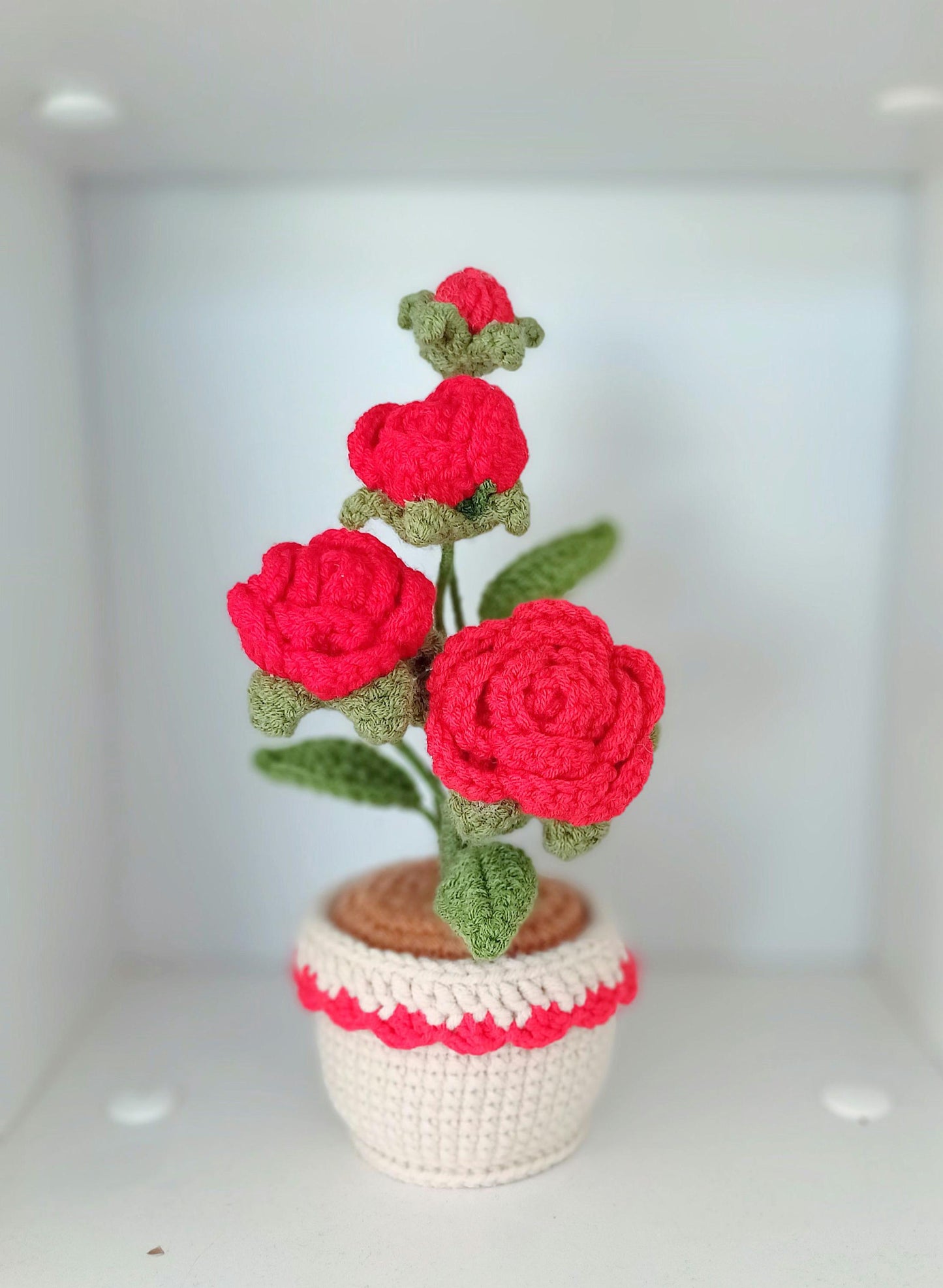 Crochet Flower Pot Valentines Gift Romantic Home Decor Handmade Amigurumi Floral Arrangement