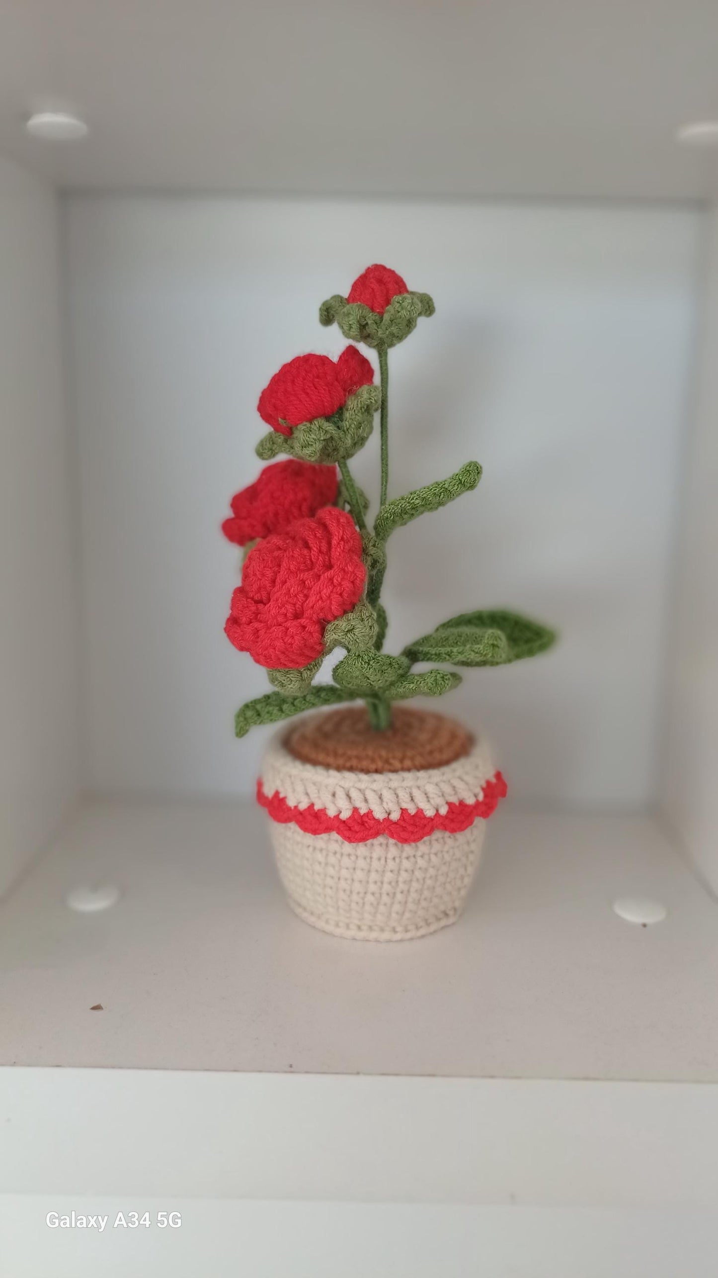 Crochet Flower Pot Valentines Gift Romantic Home Decor Handmade Amigurumi Floral Arrangement