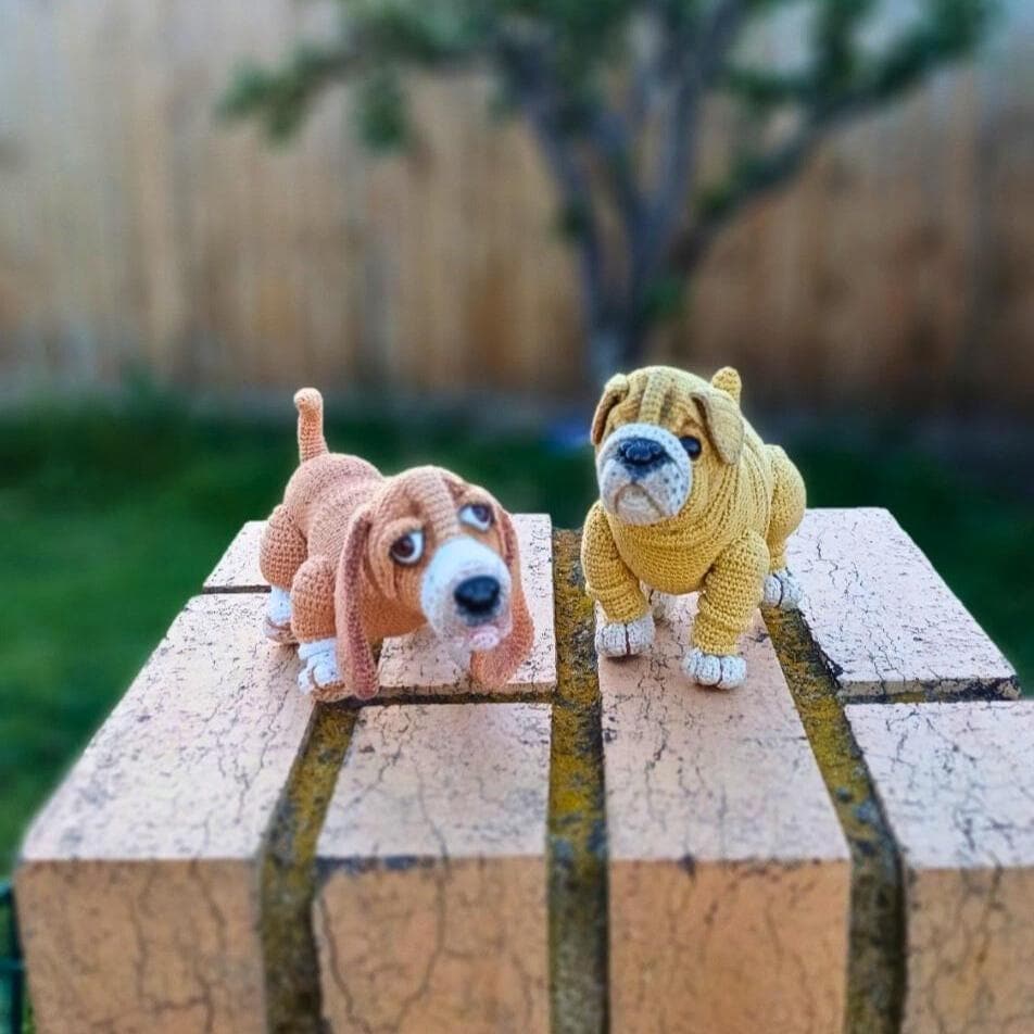 Handmade Crochet Bulldog Doll, Cotton Amigurumi Dog Figure