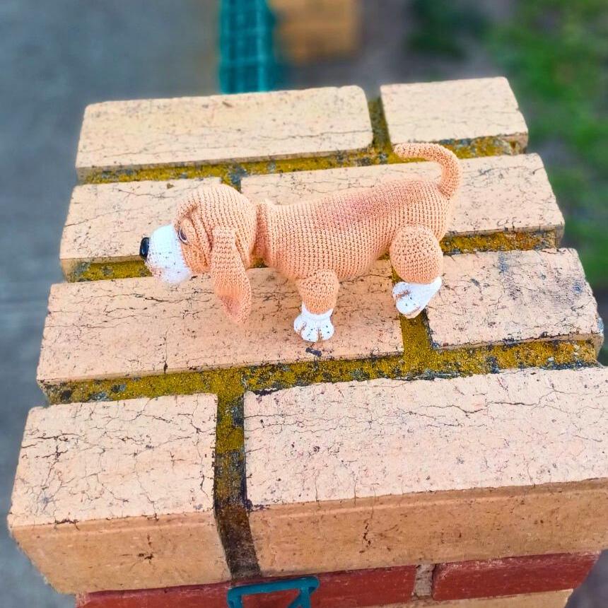 Handmade Crochet Bulldog Doll, Cotton Amigurumi Dog Figure