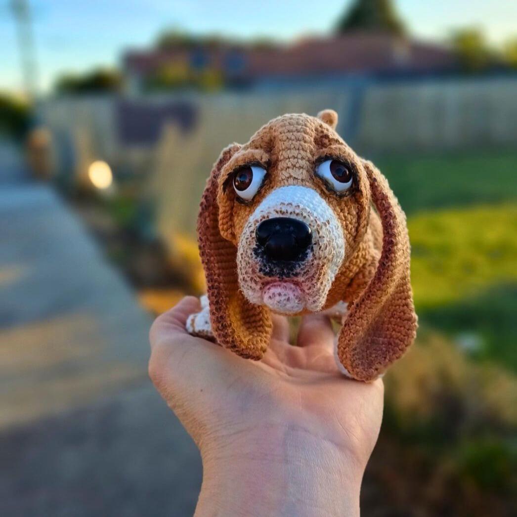 Handmade Crochet Bulldog Doll, Cotton Amigurumi Dog Figure