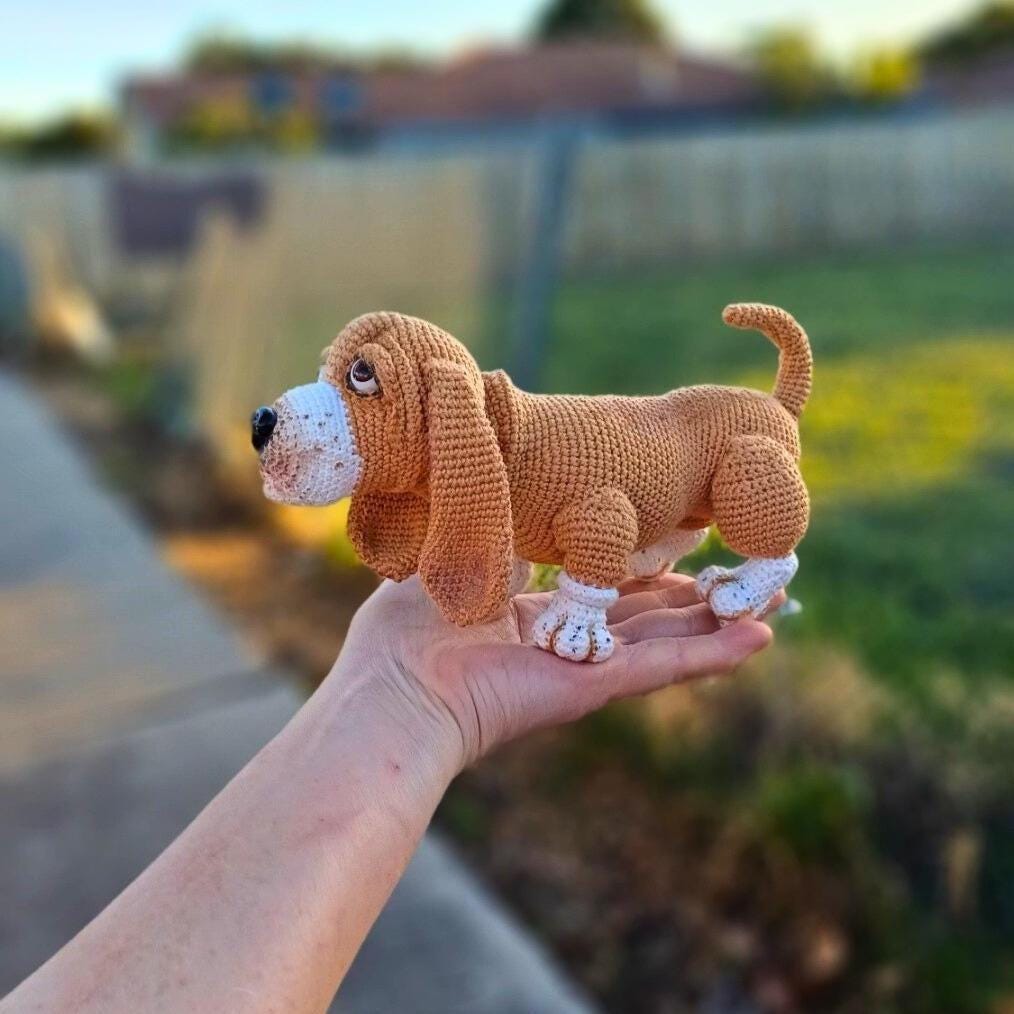 Handmade Crochet Bulldog Doll, Cotton Amigurumi Dog Figure