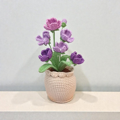 Crochet Plum Blossom, Handmade Yarn Flower Pot Decor
