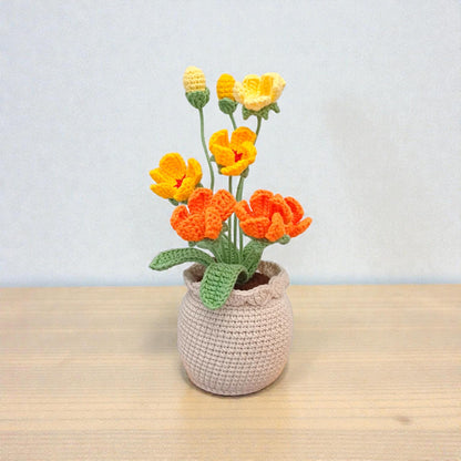 Crochet Plum Blossom, Handmade Yarn Flower Pot Decor