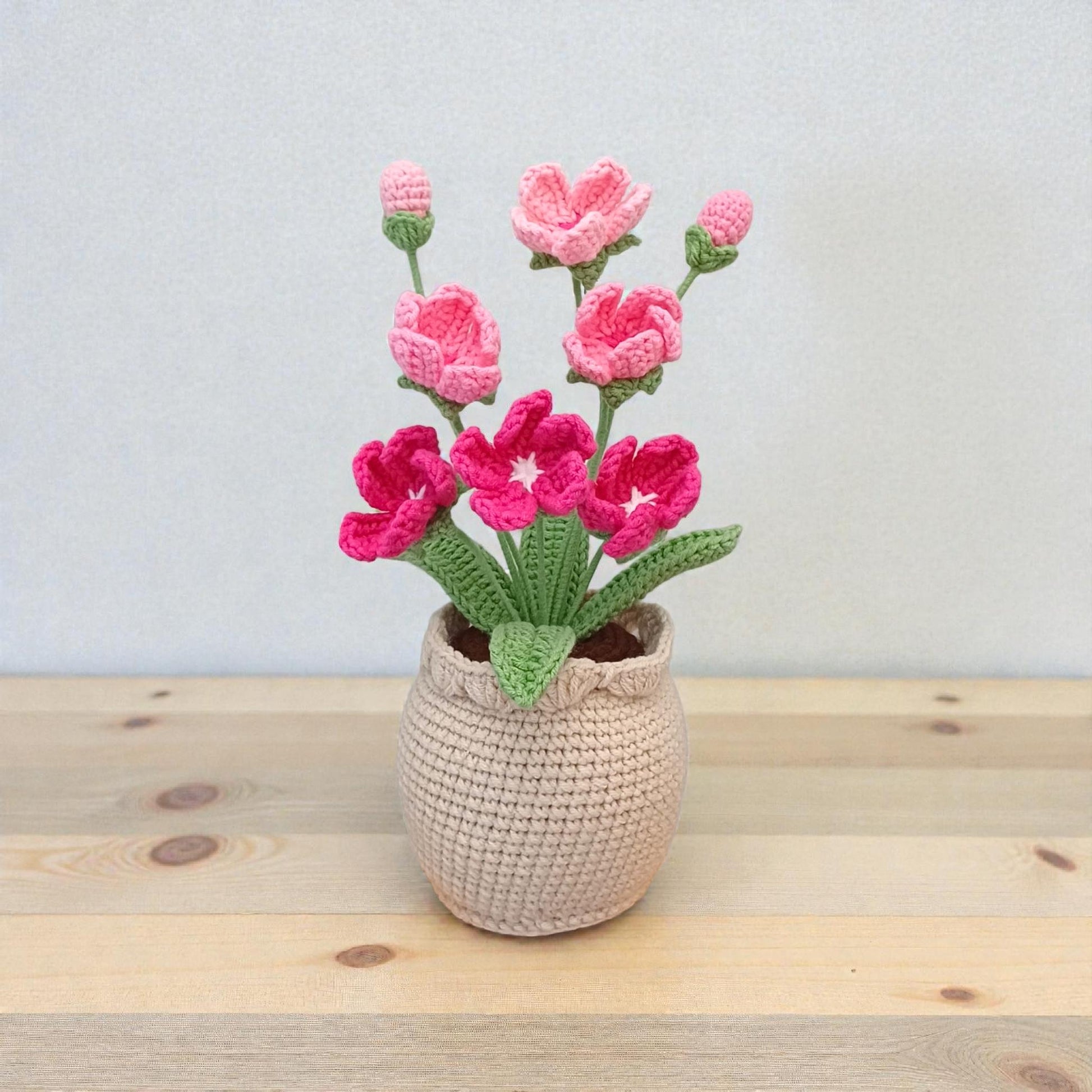 Crochet Plum Blossom, Handmade Yarn Flower Pot Decor