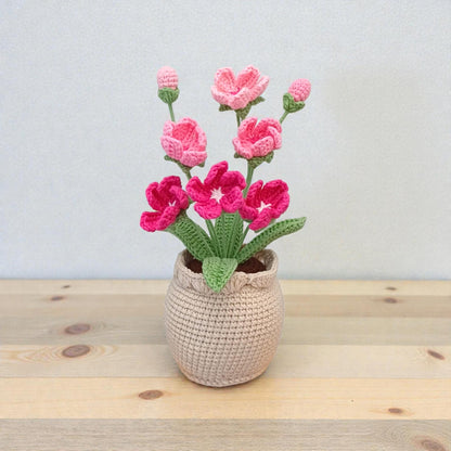 Crochet Plum Blossom, Handmade Yarn Flower Pot Decor