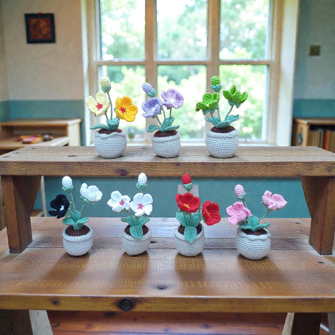 Crochet Plum Blossom, Handmade Yarn Flower Pot Decor