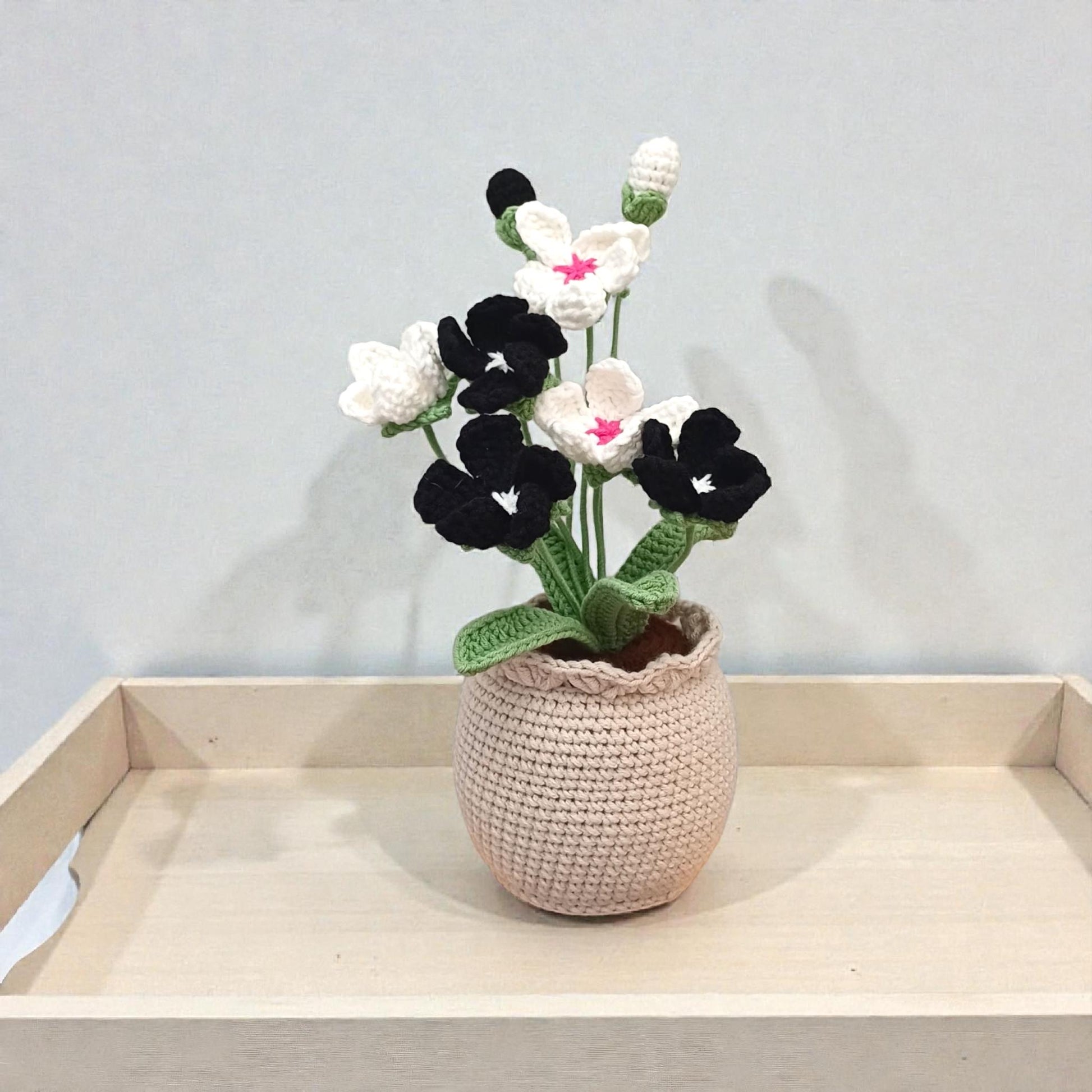 Crochet Plum Blossom, Handmade Yarn Flower Pot Decor