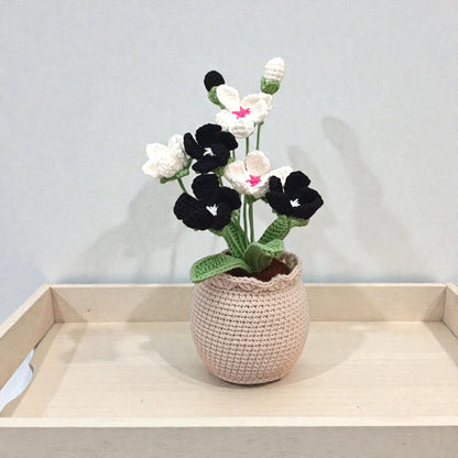 Crochet Plum Blossom, Handmade Yarn Flower Pot Decor