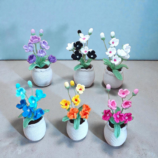 Crochet Plum Blossom, Handmade Yarn Flower Pot Decor