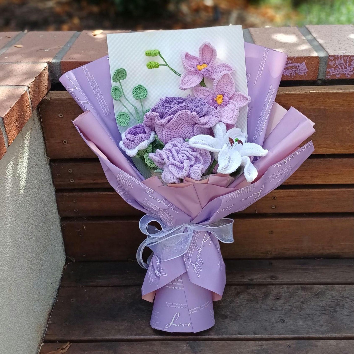 Crochet Flower Bouquet: Handmade Rose, Lily, Orchid Arrangement